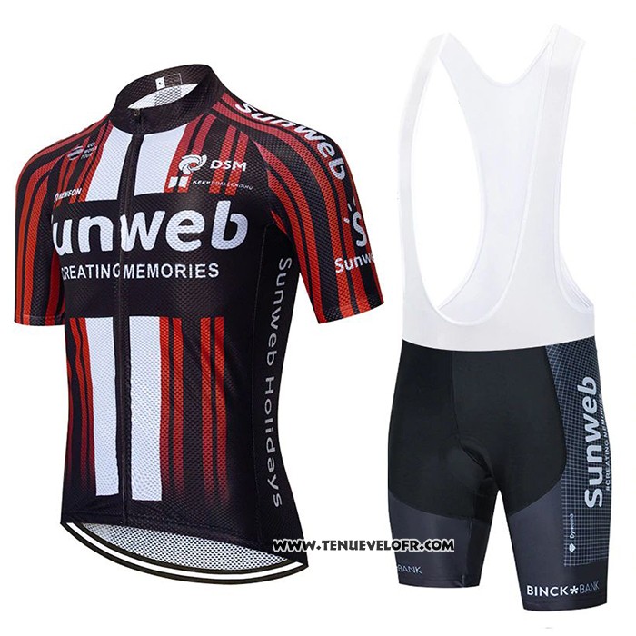 2020 Maillot Ciclismo Sunweb Noir Rouge Manches Courtes et Cuissard